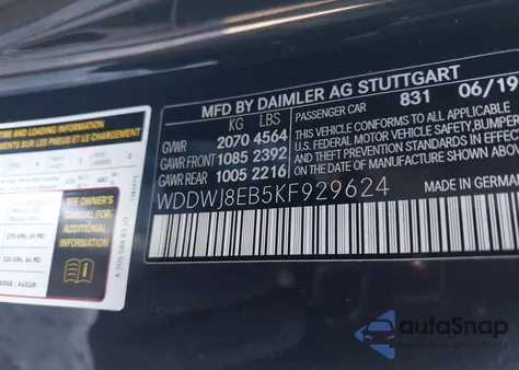 2019 Mercedes-Benz C 300 4Matic из США, поврежденный, VIN WDDWJ8EB5KF929624